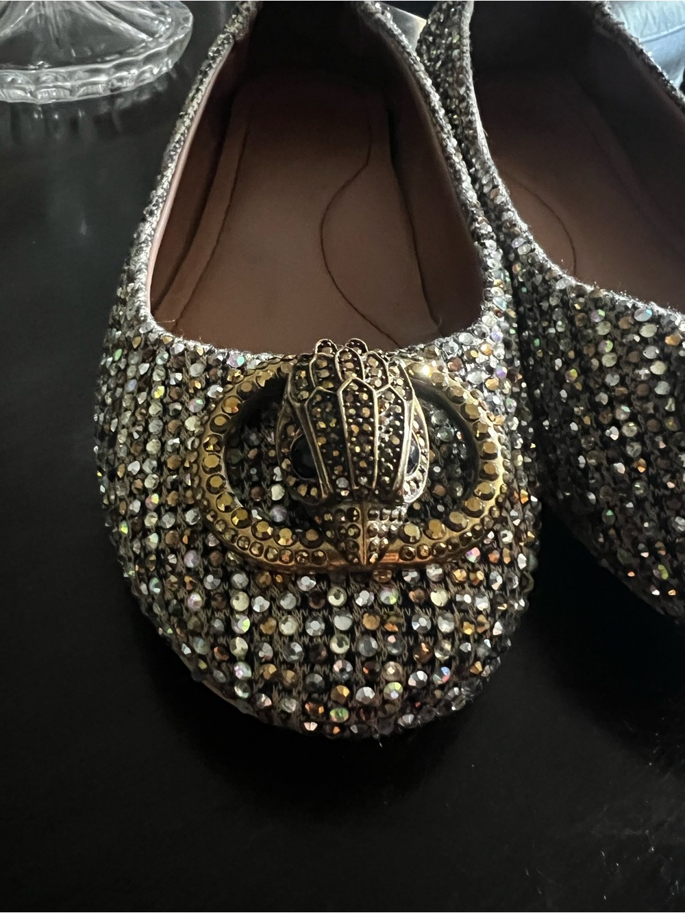 Kurt Geiger Crystal-Embellished Silver and Gold Ballet Flats